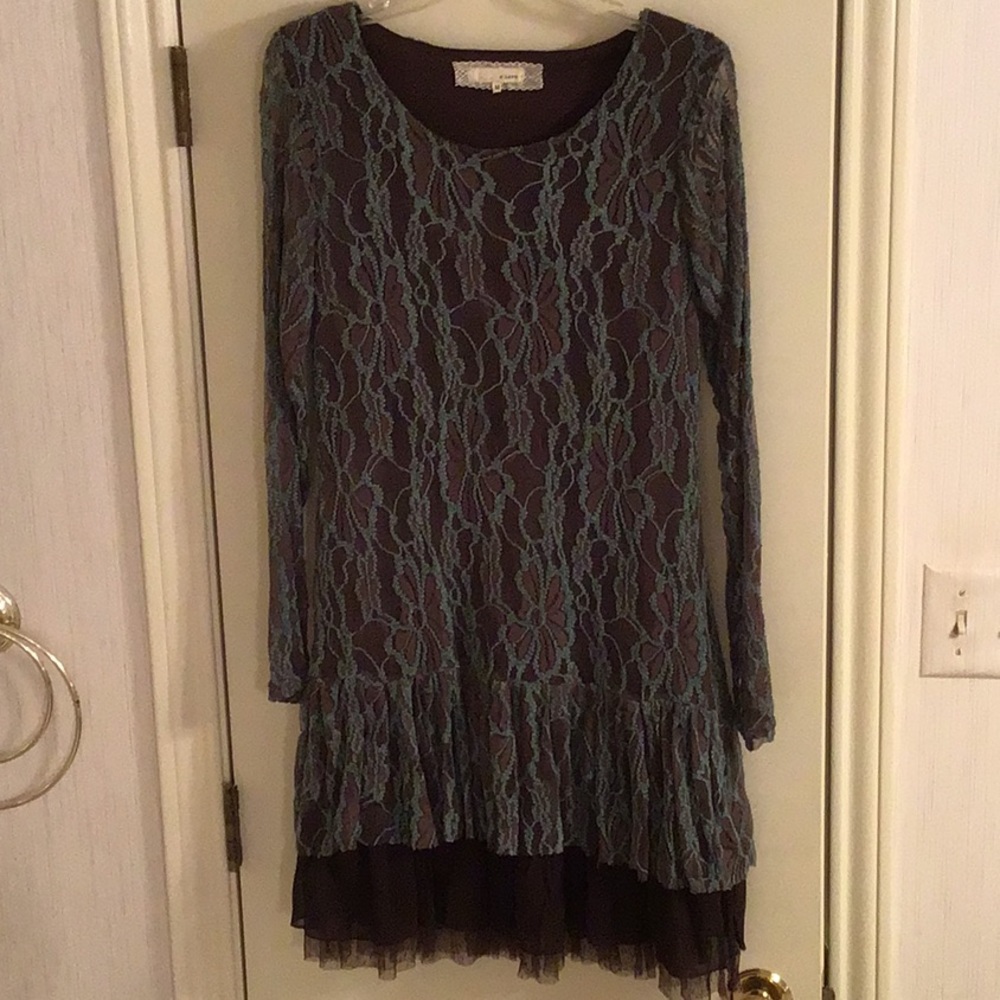 Brown and Turquoise lace stretch dress or tunic